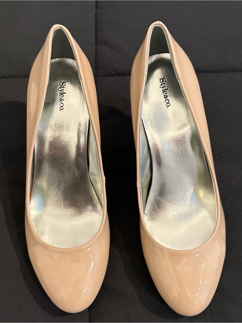 Style & Co. Beige Patent Round-Toe Pumps